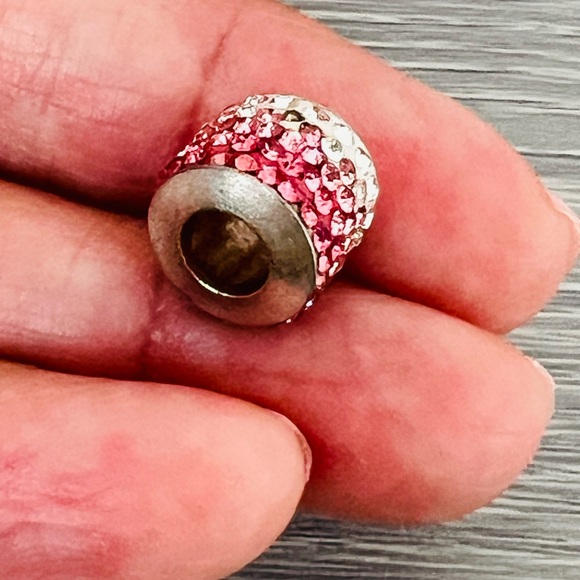 Paved pink & clear crystal Silver plated Bracelet charm - Picture 3 of 5